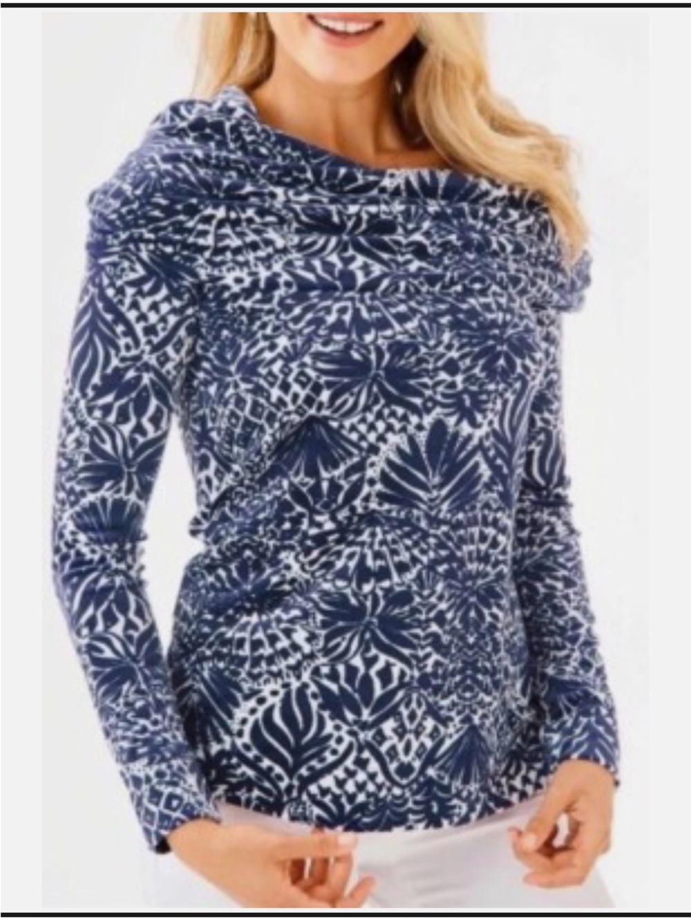 Lilly Pulitzer Belinda Off Shoulder Cowl Neck Top By Land Or By Sea Velour XXS - Picture 3 of 10